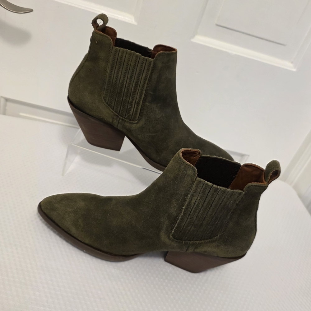 PATINA Olive Green Suede Booties Handmade In Mexico Size 10, Casual, Chic